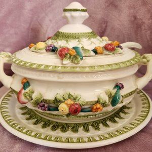 Vintage Capodimonte Fruit Tureen & Lid, Plate and Ladle
